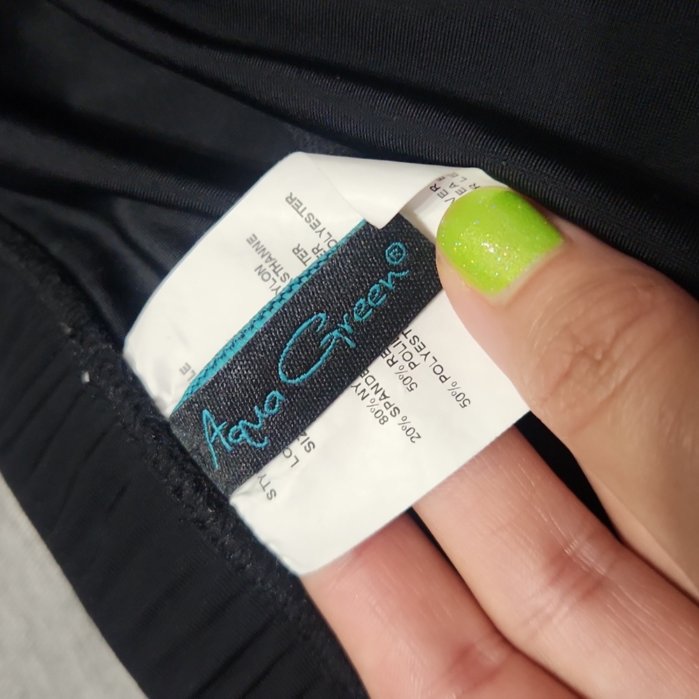 Aqua Green Black Ruffle-Hem Mermaid-Fit Modest Swimsuit Bottoms Swim Skort Skirt - Picture 6 of 15